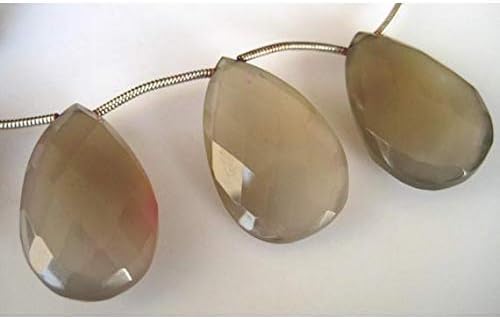 1 Strand Natural Grey Chalceny, Briolette Beads, Pear Beads, Faceted Gemstones, 15x25mm 6 Inch Long Long Code-HIGH-18420