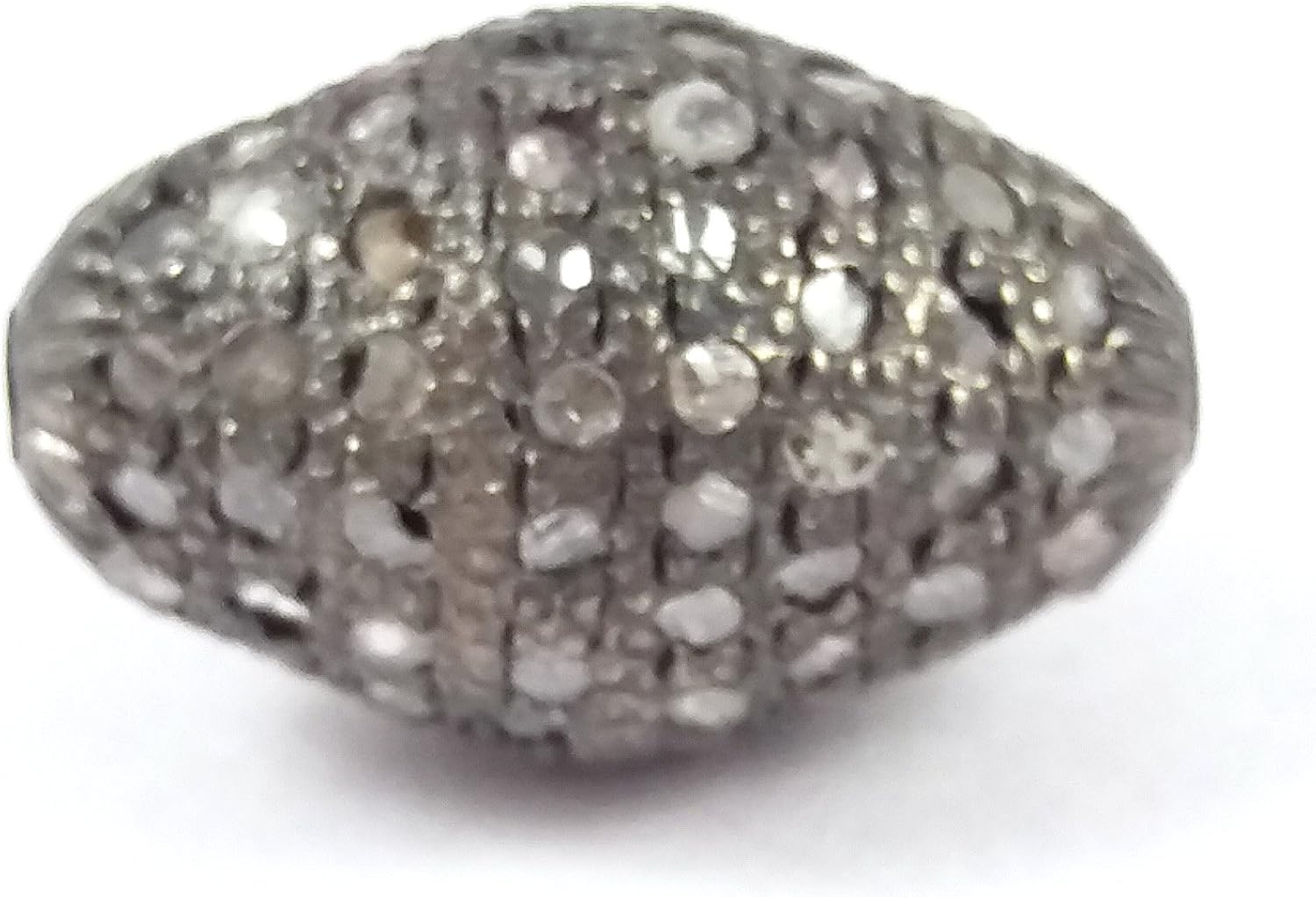 1 Piece Pave Dimond 925 Sterling Silver Oval Antique Finish Beads 925 Sterling 17mm x 10 mm