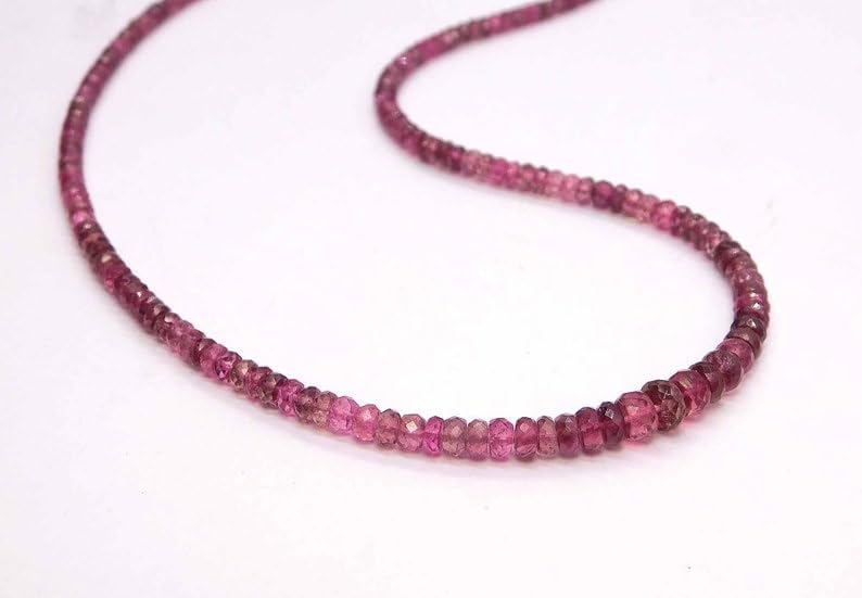 Natural Pink Tourmaline Faceted Rondelle Beaded Necklace 3-4mm | Handmade Pink Gemstone Jewelry | Elegant Pink Beaded Necklace for Women | October Birthstone Gift | Dainty Tourmaline Necklace