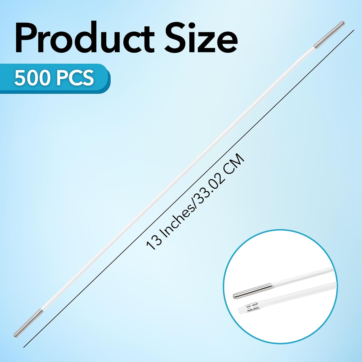 Mandala Crafts White Barbed Elastic Barbed Cord - 500 Round 13” Craft Elastic Cords with Metal Ends for Menu Bands, Badge Loops, and Light-Duty Fastening