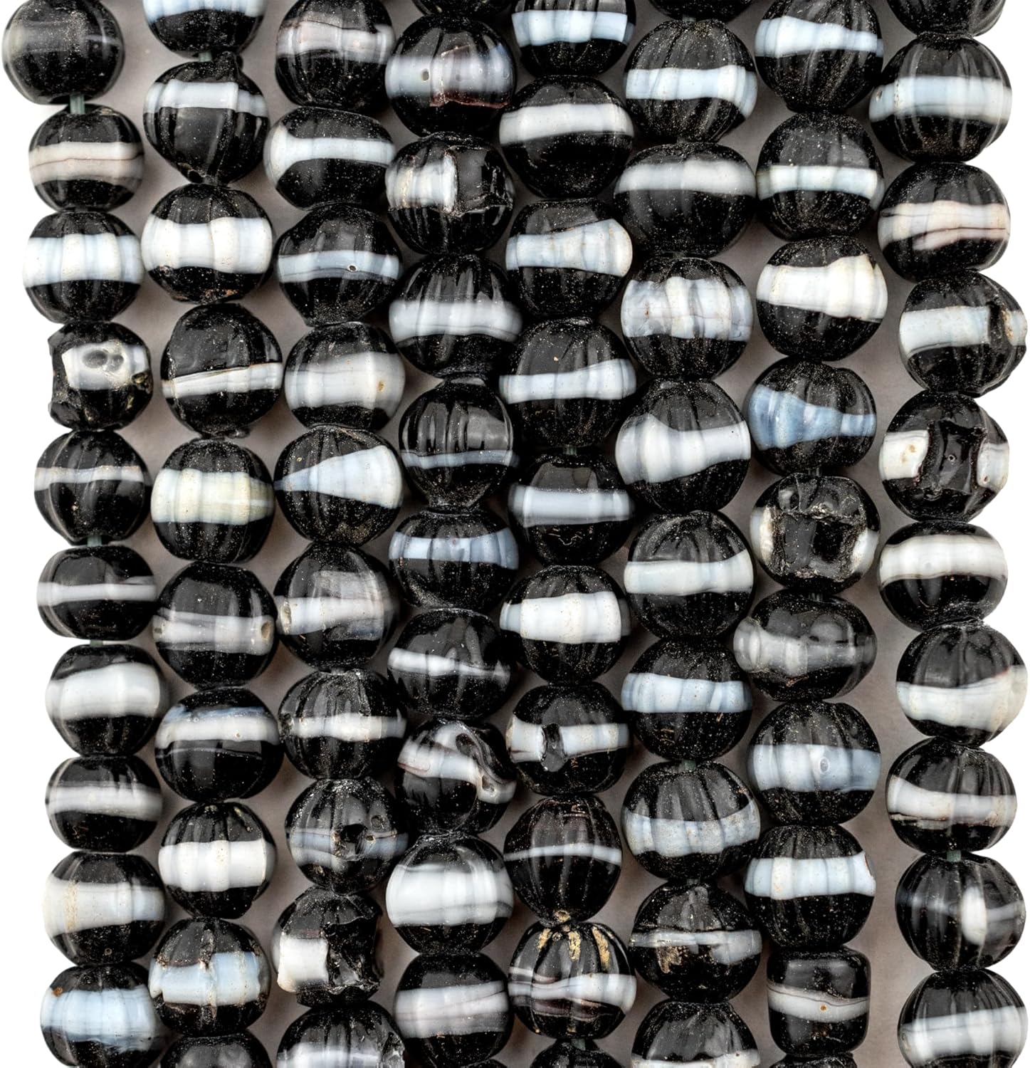 The Bead Chest White Stripe Dogtooth Venetian Beads: Unique Glass Trade Beads, Full Strand