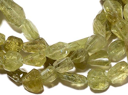 13 inch natural beads strand of 12-15mm faceted tumble vessonite green garnet gemstone beads for DIY jewelry - necklace, bracelet, earring, ring.