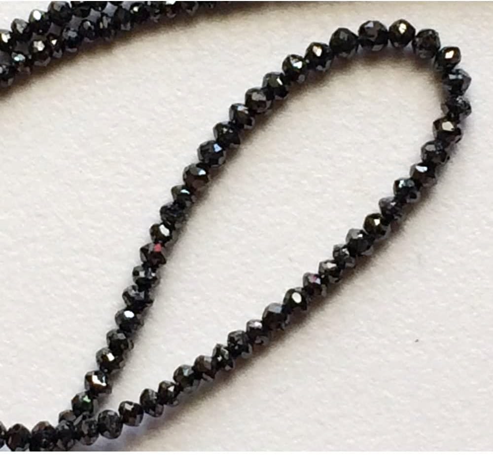 2mm To 3.5mm Black Sparkling Faceted Rondelle Diamond Beads, Black Faceted Diamond Beads, Conflict Free Diamonds For Jewelry (4IN To 8IN), 2 MM - 3.5 MM