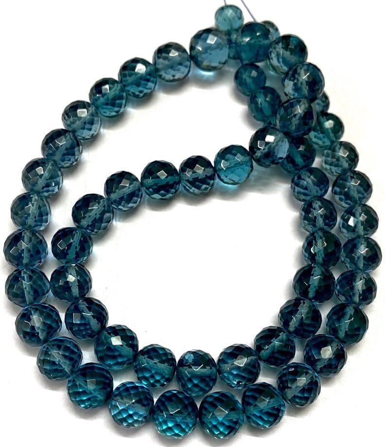 Natural London Topaz Round Faceted Beads 6-7.5 MM 18 inch Long String Jewelry Making Gemstone Beads for Necklace Bracelet