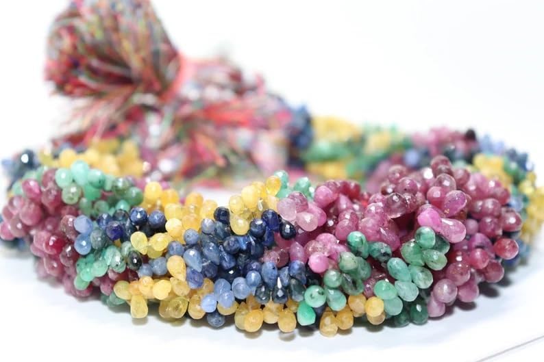 Multi Precious Faceted Drops Shape Beads 4 * 6 mm Multi Rainbow Drops Side Cut Multi Precious Drops Beads Precious Multi Beads