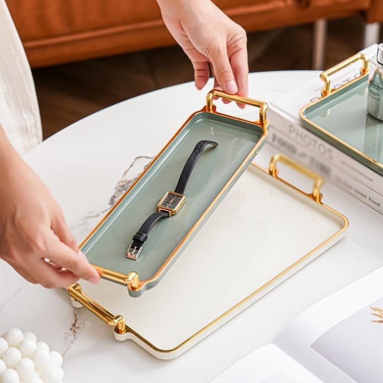 Cafeteria Tray Tray Household Rectangular Cosmetics Storage Tray Living Room Water Cup Storage Tray Hotel Apartment Storage Tray Serving Trays(B,Medium)