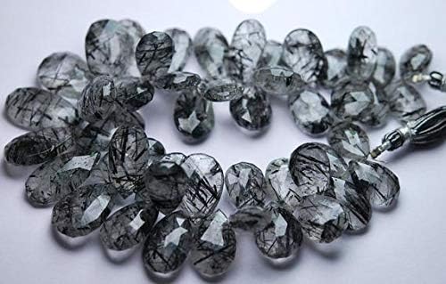 10 Pieces,Natural Black Rutilated Quartz Faceted Pear Shape Briolettes,12-14mm aprx. Code-HIGH-63715