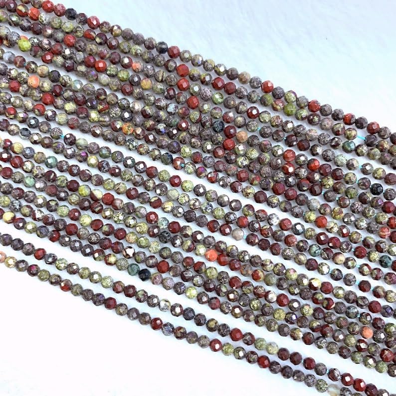 13 inch Strand of Natural gem Dragon Blood Jasper, 3 mm Round Faceted Beads for DIY Jewelry Making. | Beads_03460