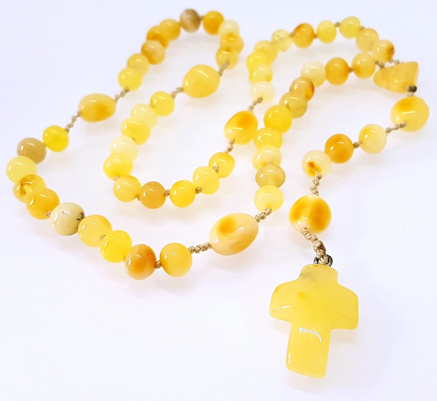 Natural Baltic Amber Rosary Meditation & Prayer Beads/Baroque Beads (Butterscotch)