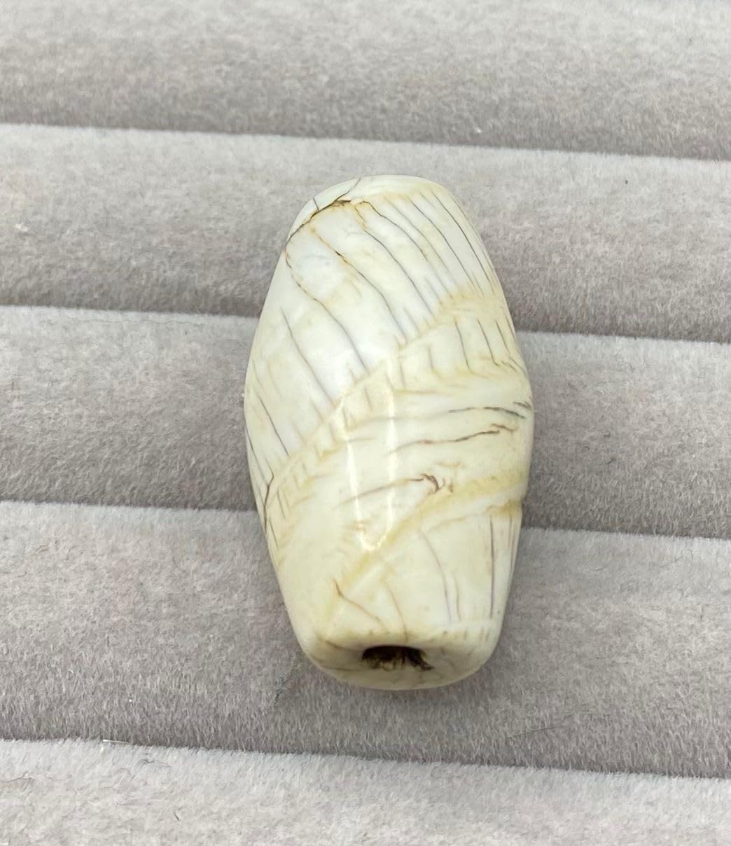 Handcrafted Nepalese Tibetan Natural Shell Pearl Bead with Turquoise 33x20mm –16.81g Barrel Carved Bead for Jewelry Making, Craft Supplies, DIY Necklace & Bracelet Design,Loose Beads (20)