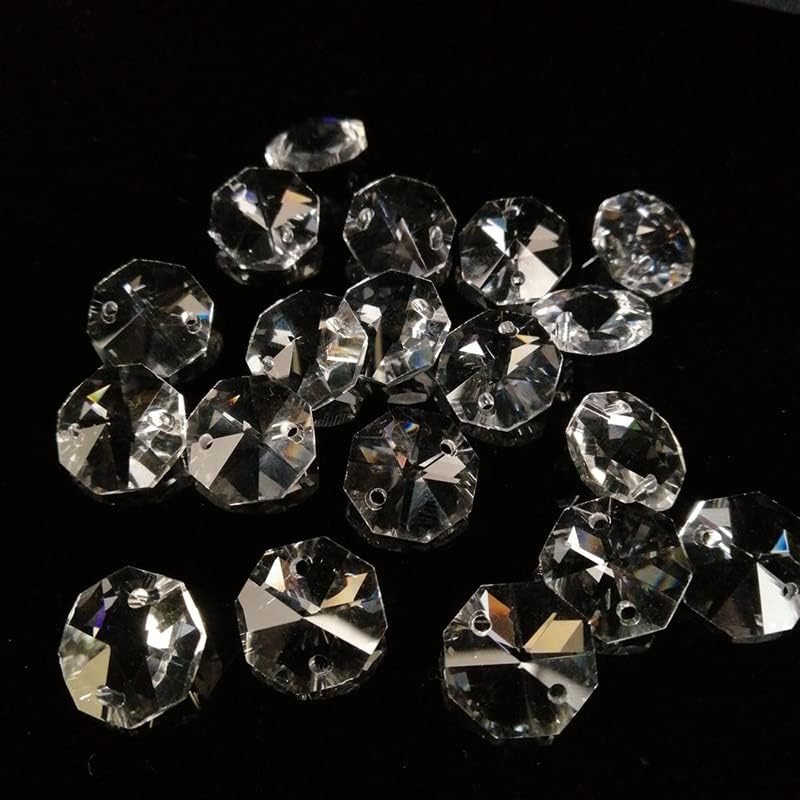 Hanging Crystals Prisms 180PCS 14mm 2 Holes Clear Octagonal Loose Beads Crystal Chandelier Faceted Prisms Ornaments Parts Hangings Crystals for Decoration