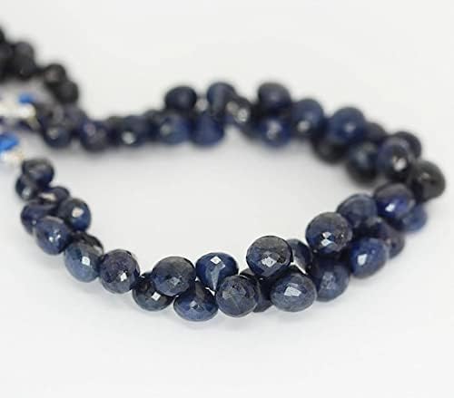 BEADS GEMSTONE Natural Blue Sapphire Faceted Onion Drop Loose Gemstone Craft Beads Strand 8 Inch Long 6mm 8mm Code-HIGH-21093