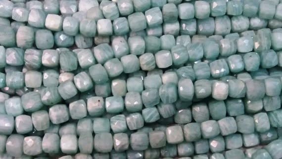 13 inch Strand of Natural gem Amazonite, 6mm Cube Faceted Beads for DIY Jewelry Making. | Beads_03869