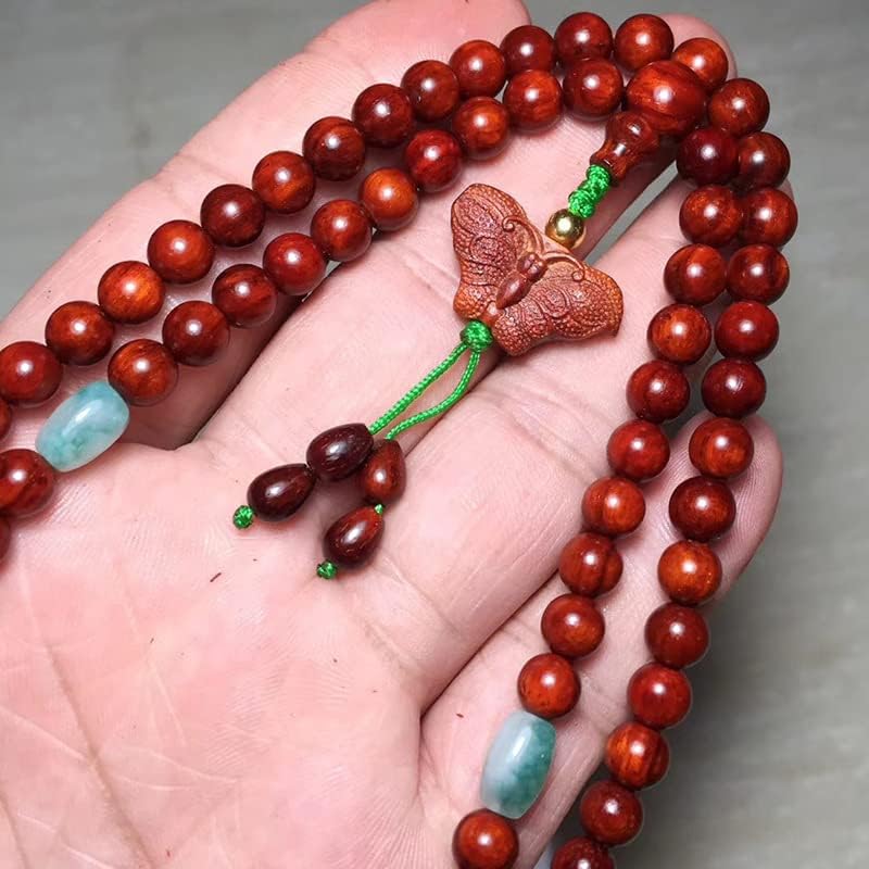 Mascot Wooden Crafts Wood Carving Art Wood Decoration Artwork 破茧化蝶小叶紫檀0.6 * 108颗鸡血红佛珠手串手链念珠 (破茧化蝶小叶紫檀6mm)