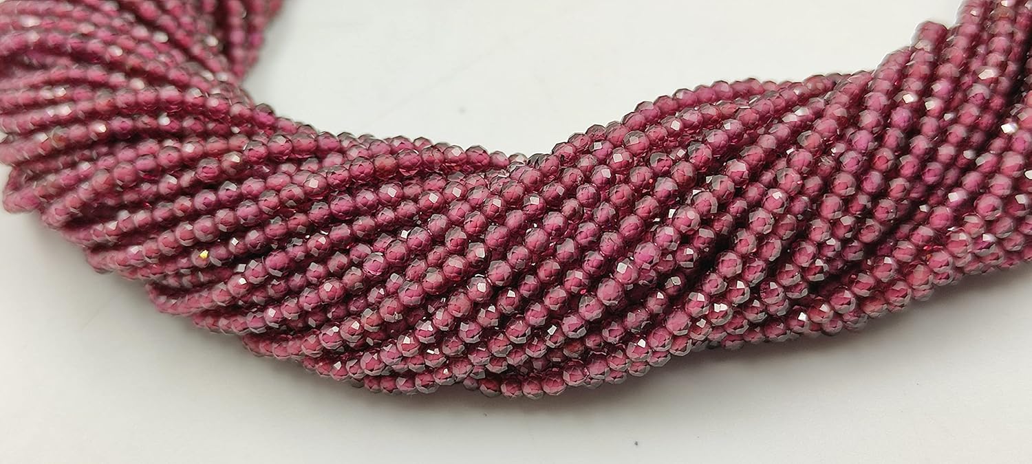 Hanumat Gems Lot of 10 Strands Natural Pink Garnet Micro Cut Faceted Rondelle Beads,Garnet Faceted Beads,Garnet Rondelle Bead,Garnet Micro Cut Bead,2-2.5MM Beads,13 Inches Strand