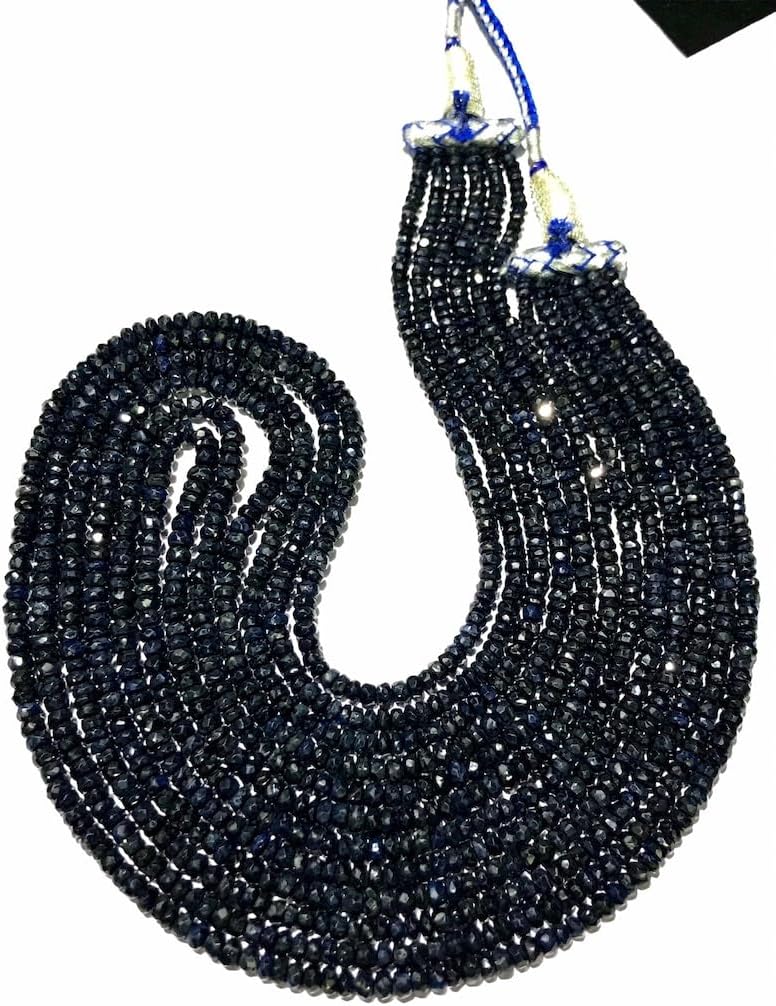 Natural Blue Sapphire roundelle facated Beads 3-4 MM 18 inch Long String Jewelry Making Gemstone Beads for Necklace Bracelet