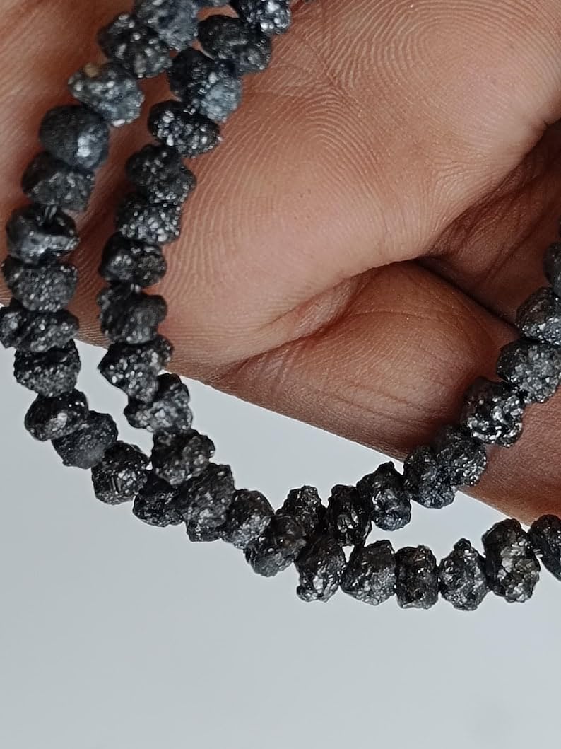 5.5-7mm Black Rough Diamond Beads, 1mm Large Hole Drilled Black Diamond, Loose Diamond, Conflict Free Black Diamond Beads (1Pc To 10Pc), 5.5-7 MM