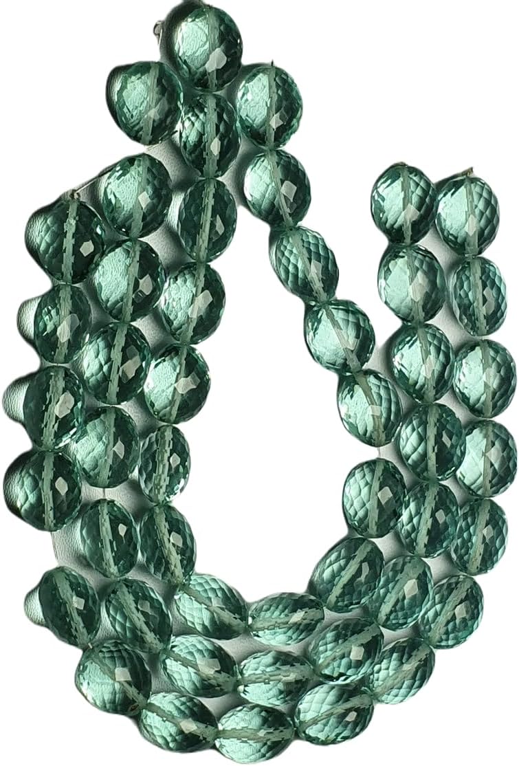 13 inch Strand of Natural gem Green Amethyst Quartz, 9x11mm Round Faceted Beads for DIY Jewelry Making. | Beads_04068