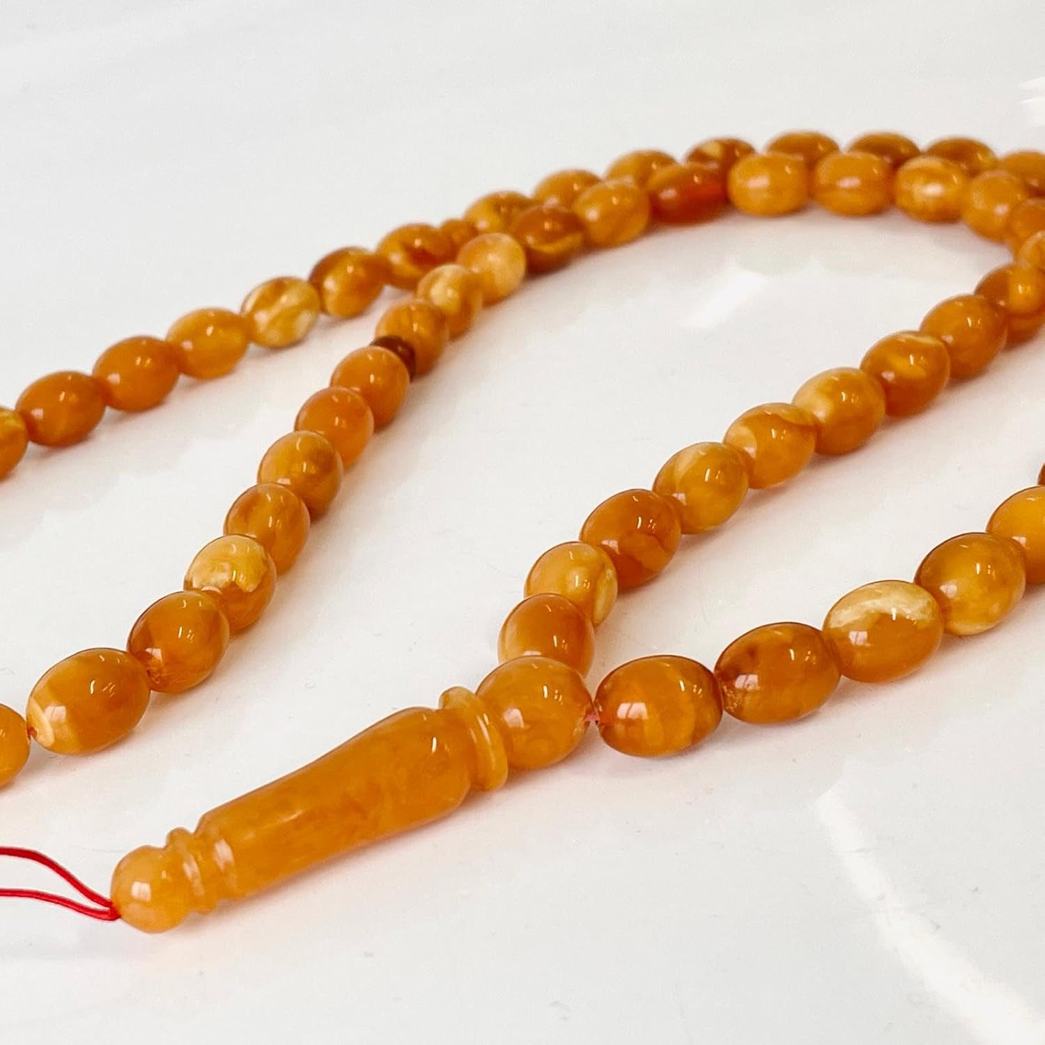 AMBERSTONE Muslim Prayer Beads Tasbih - Premium Handmade Baltic Amber Tasbeeh for Dhikr - Natural Orange Amber Islamic Rosary Misbaha Subha - 66 Beads / 41.8 g