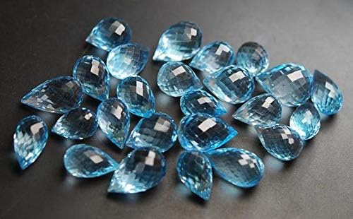 4 Pcs,Side Drilled,56 Carats,Sky Blue Topaz Micro Faceted Drops Shaped Briolettes,16-17mm Code-HIGH-62875