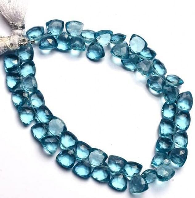Natural Blue Aquamarine Color Quartz Faceted 8MM Approx. Trillion Shape Briolette Beads 8 Inch lot of 10 Strands CHIK-STRD-94663