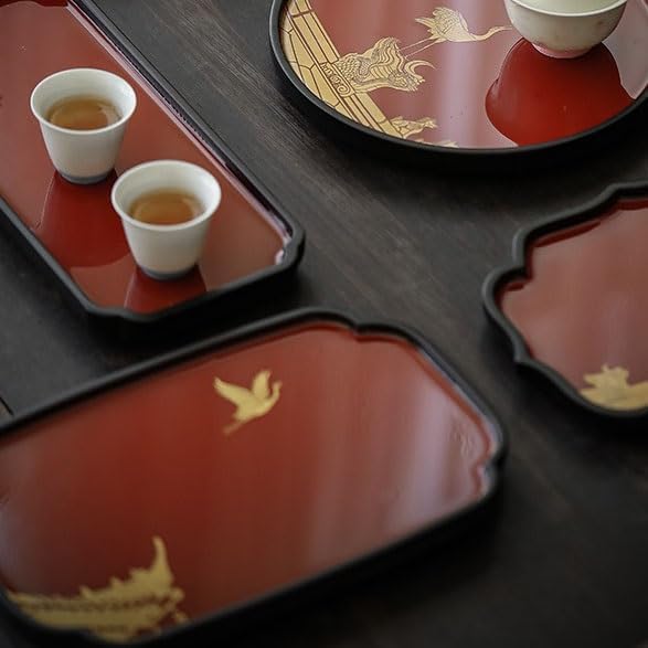 Foodtray Solid Wood Tray Chinese Style Small Tea Dry Fenghong Palace Festive Imitation Lacquer Pot Dining Serving(D)