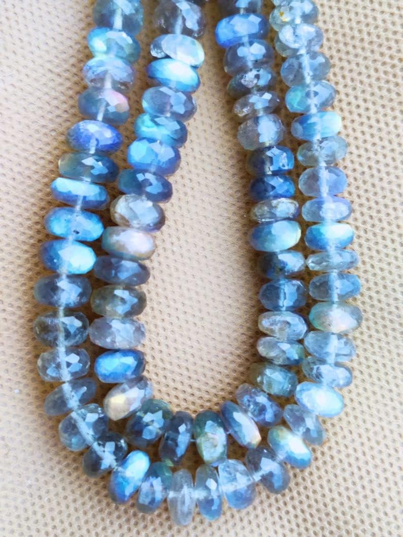 13 inch Strand of Natural gem Labradorite, 7-8mm rondelle Faceted Beads for DIY Jewelry Making. | Beads_05058