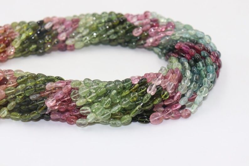 AAA Multi Tourmaline Smooth Oval Shape Beads 5 * 7mm Tourmaline Smooth Beads Tourmaline Plain Oval Shape Beads for Making Jwelery