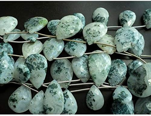 Moss Agate Briolettes/Faceted Pear Beads/Green Moss Agate/Moss Agate Beads/ 22x35mm to 25x45mm/ 7 Pieces Code-HIGH-48495