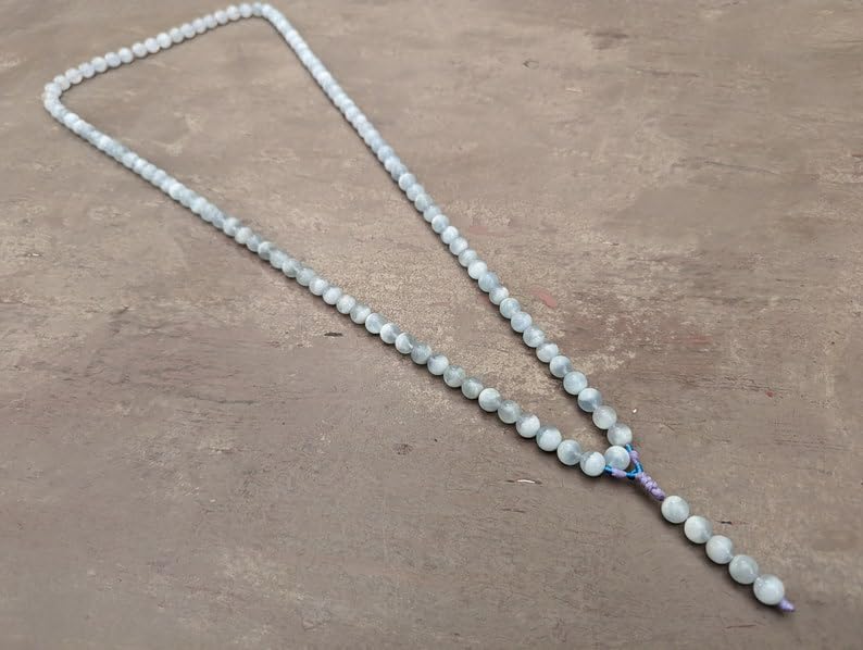Aquamarine Stone Mala Beads, 108 Mala Necklace, Knotted Mala, WWG Necklace, Yoga Jewelry Meditation Beads Spiritual Jewelry Boho Jewelry, 34inch, Gemstone