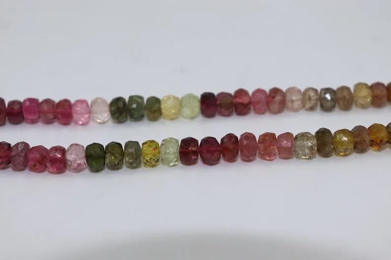 Natural Multi Tourmaline Faceted Rondelle Beads 6.5mm Neckalce with Sterling Silver 925 Clasp Gift for Her for Making Jwelery