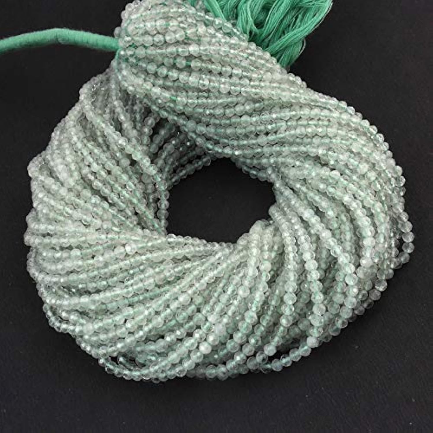 GEMZ 4 inch Strand of Natural Green Amethyst Round Shape Faceted Cut Green Color Beads for DIY Jewelry Making- Earring Necklace Bracelet.