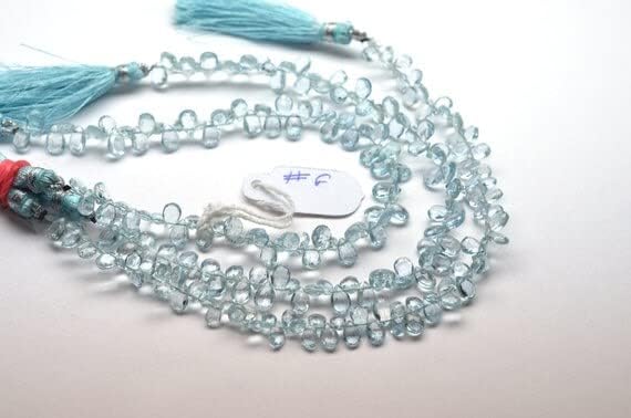 8 inch Strand of Natural Aquamarine 4x6-5x7mm pear Faceted briolette Beads for DIY Jewelry Making. |BRIO_00653