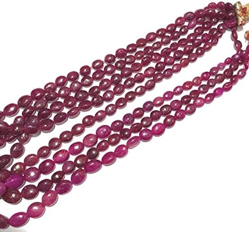 Ruby Oval Beads Necklace,Plain Oval Beads, Glass Filled Ruby Size 5 to 12 mm - 16