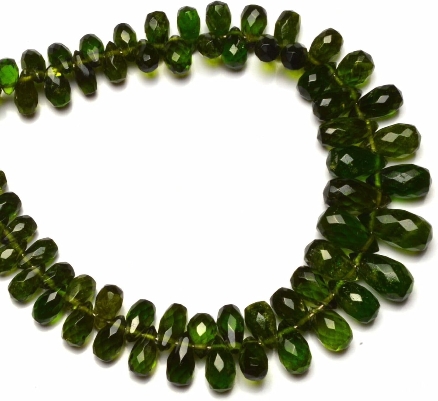 8 inch Strand of Natural Chrome Diopside 3x5-5x9mm Teardrop Faceted briolette Beads for DIY Jewelry Making. |BRIO_02170