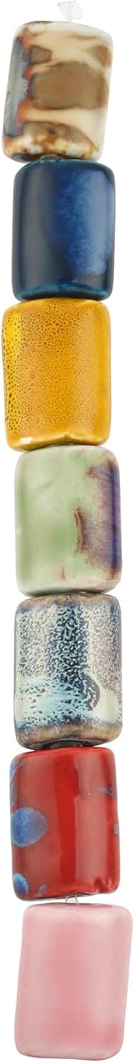 Bead Landing 7 Multicolor Ceramic Puffed Rectangle Beads - 28mm Beads for DIY Jewelry Projects, 12 Pack