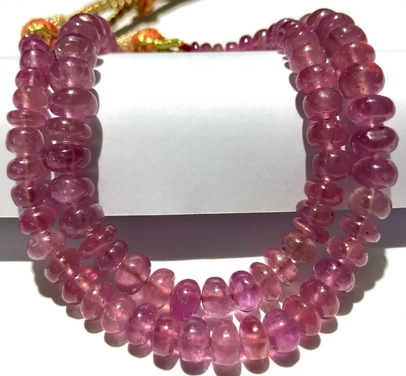 Natural Pink Sapphire roundelle Smooth Beads 6-11 MM 17 inch Long String Jewelry Making Gemstone Beads for Necklace Bracelet