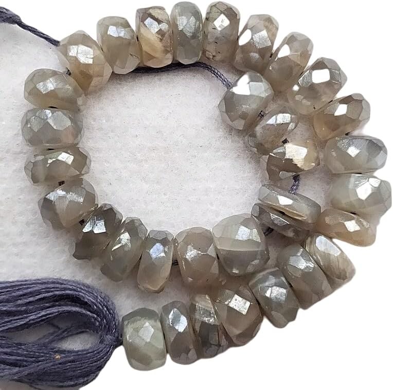 13 inch Strand of Natural gem Mystic Gray Moonstone, 7mm rondelle Faceted Beads for DIY Jewelry Making. | Beads_05755