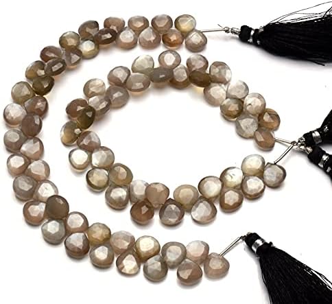 8 inch Strand of Natural African Gray Moonstone 7x7mm Heart Faceted briolette Beads for DIY Jewelry Making. |BRIO_00060