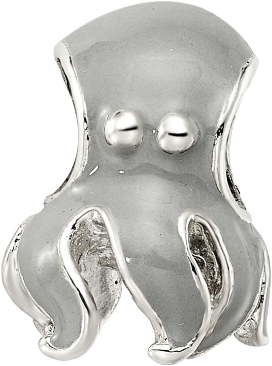 Solid 925 Sterling Silver Reflections Enameled Octopus Bead (9.1mm x 11.8mm)