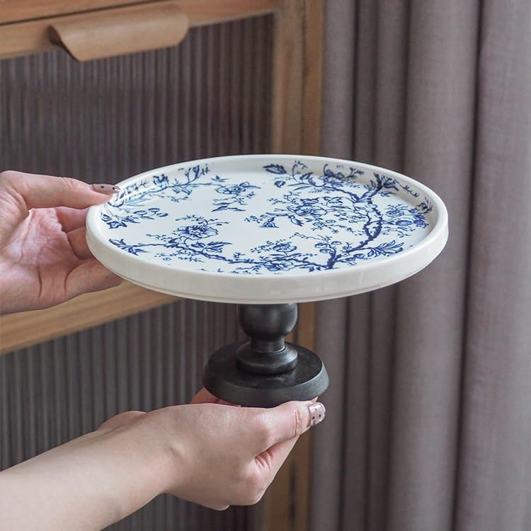 Tray Chinese Retro Blue and White Wooden High-Foot Tray Aromatherapy Refreshments Fruit Storage Tray Home Decoration Storage Tray Serving Trays(Black)