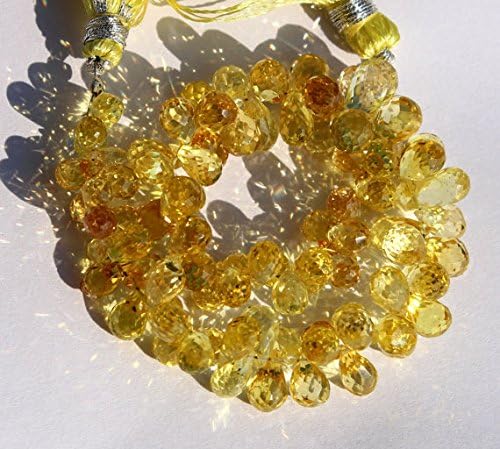13 inch natural beads strand of 9x7-10x8mm faceted teardrop yellow corundum quartz gemstone briolletes beads for DIY jewelry - necklace, bracelet, earring, ring.
