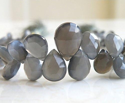 Light Grey Moonstone Gemstone Briolette Faceted Pear Teardrop 10.5 to 11mm 15 beads
