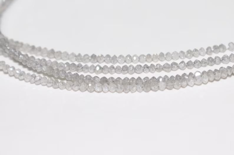 AAA +Natural Gray Diamond Faceted Rondelle Beads, 2mm Gray Faceted Rondelle Diamond Beads for Jewelry Making Crafts