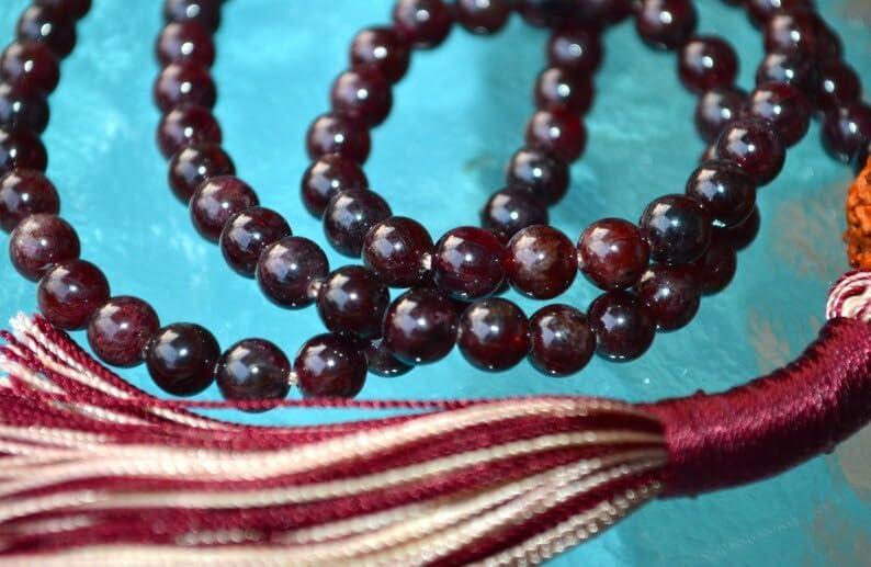 Natural GARNET , rudraksh 6mm 108 Mala Beads, Spiritual, Meditation Beads, Reiki, Japa Mala, Buddhist Prayer Beads, Yoga Bracelet, healing beads LKMALA-RRGU-1854