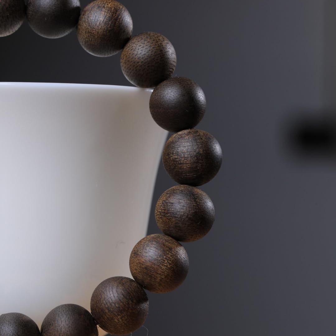 Natural Wild Fusen Red Earth Agarwood Aquilaria Hand-Stranded Single-Circle Prayer Beads 10mm x 19 Beads Honey-Sweet Aroma, Cooling Sweetness Sink-Grade Quality (14mm*15 Beads)