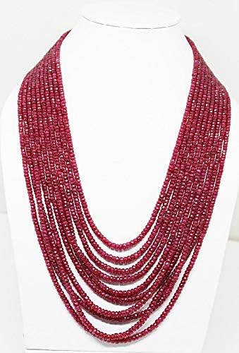JEWELZ 10 Strand Finest Natural Ruby Faceted Rondelles Necklace/July Birthstone Necklace
