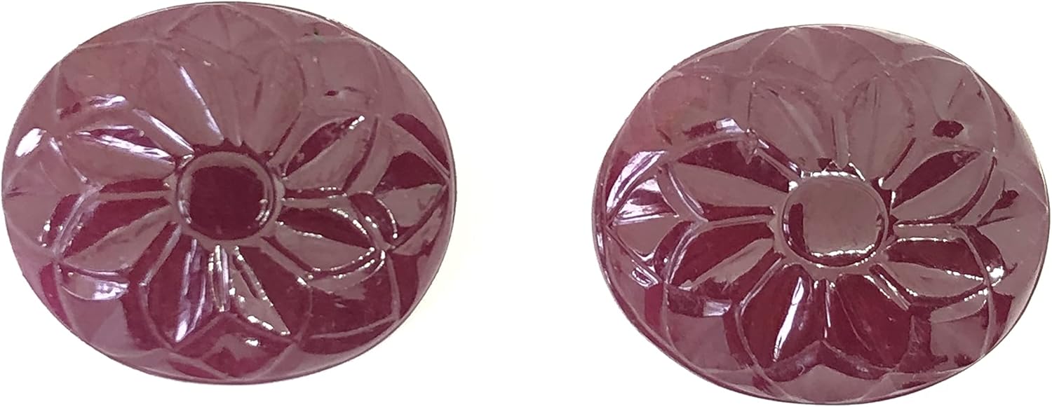 59.44 Ct Pair Deep Red Ruby Hand Carved Oval Shape Size 23x20 mm Top Quality Ruby Loose Flower Design Gemstone Best For Making Earring, Pendant Jewelry