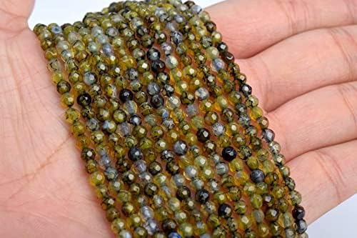 13 inch Strand of Natural gem Green Agate, 3-4mm Round Faceted Beads for DIY Jewelry Making. | Beads_04000