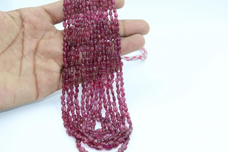 Rubellite Smooth Oval Shape Beads 4 * 6 mm Tourmaline Smooth Oval Beads Rubellite Oval Beads Wholesale Beads for Making Jwelery